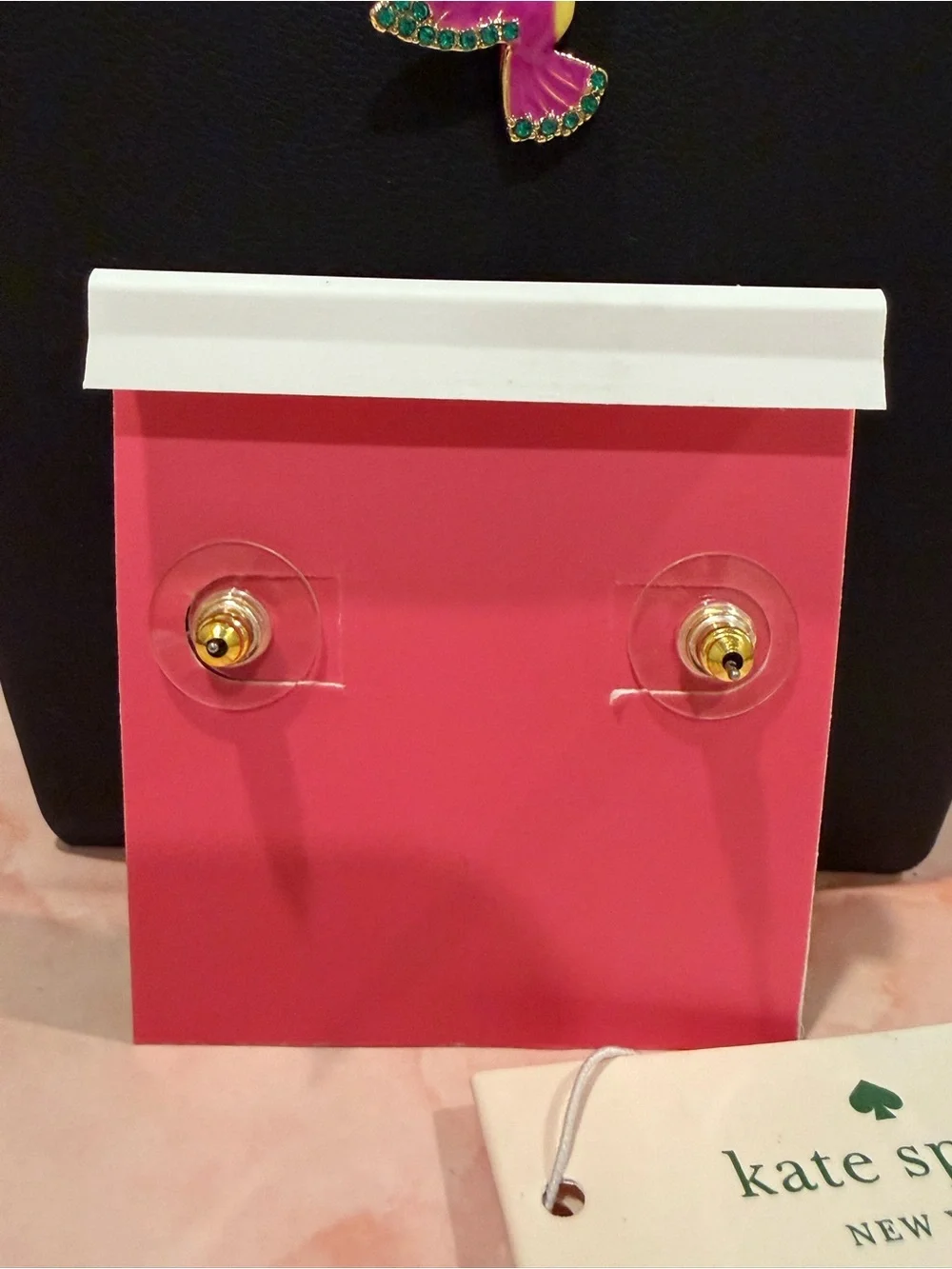 kate spade |♠️| Gold Plated & Crystal Pink Hummingbird Necklace & Earring Set